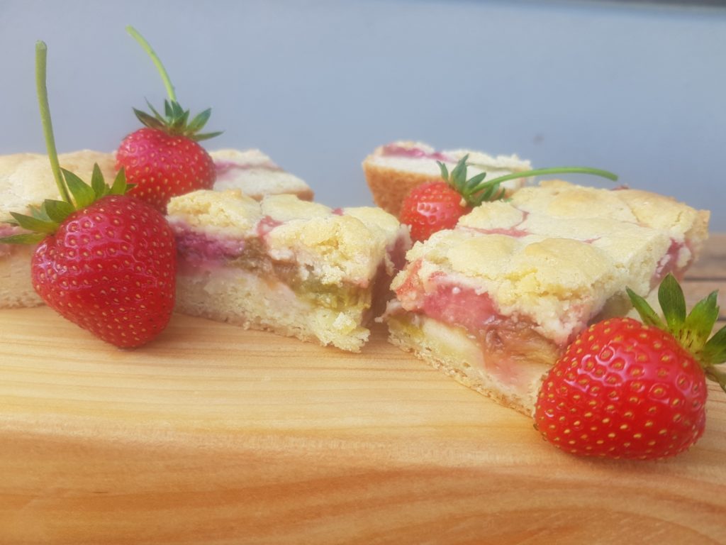  Strawberry & Rhubarb Shortcake Slice